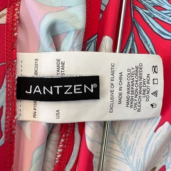 Jantzen Swimsuit Coverup Skirt Tropical Florals Deep Pink Red and Aqua Size 14 - Picture 8 of 9